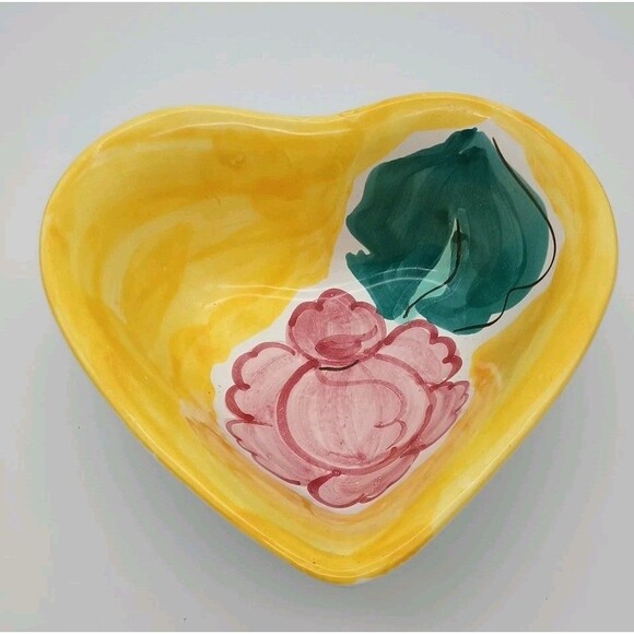 Heart Shaped Dish Hand Painted In Italy Yellow Floral - Picture 1 of 4